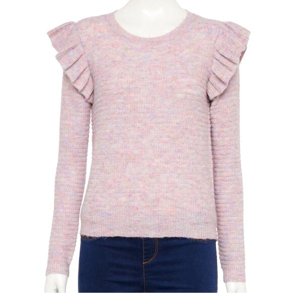 Lauren Conrad LC Sweater Women’s XXL Dizzy Striped Knit Ruffle Shoulder Pastel - Picture 2 of 5